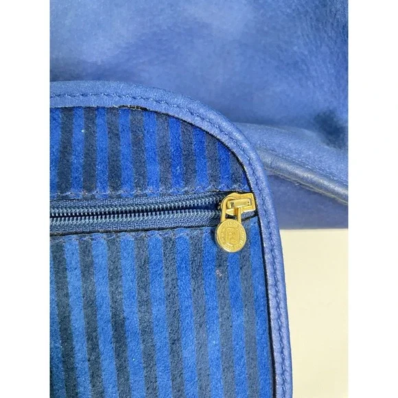 Vintage 80s FENDI Blue Drawstring Shoulder Bag Leather FF Logo - Picture 7 of 8
